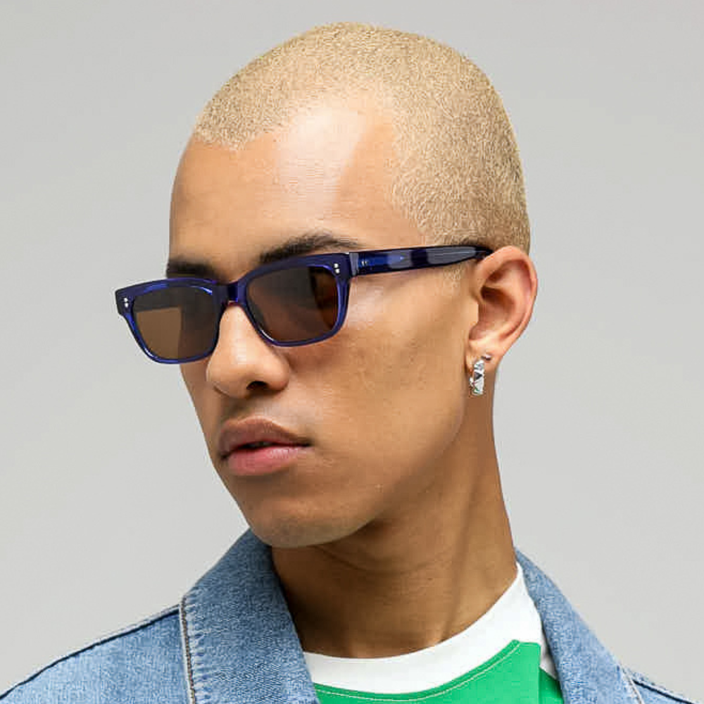 Chunky Rectangular Blue Sunglasses Mens