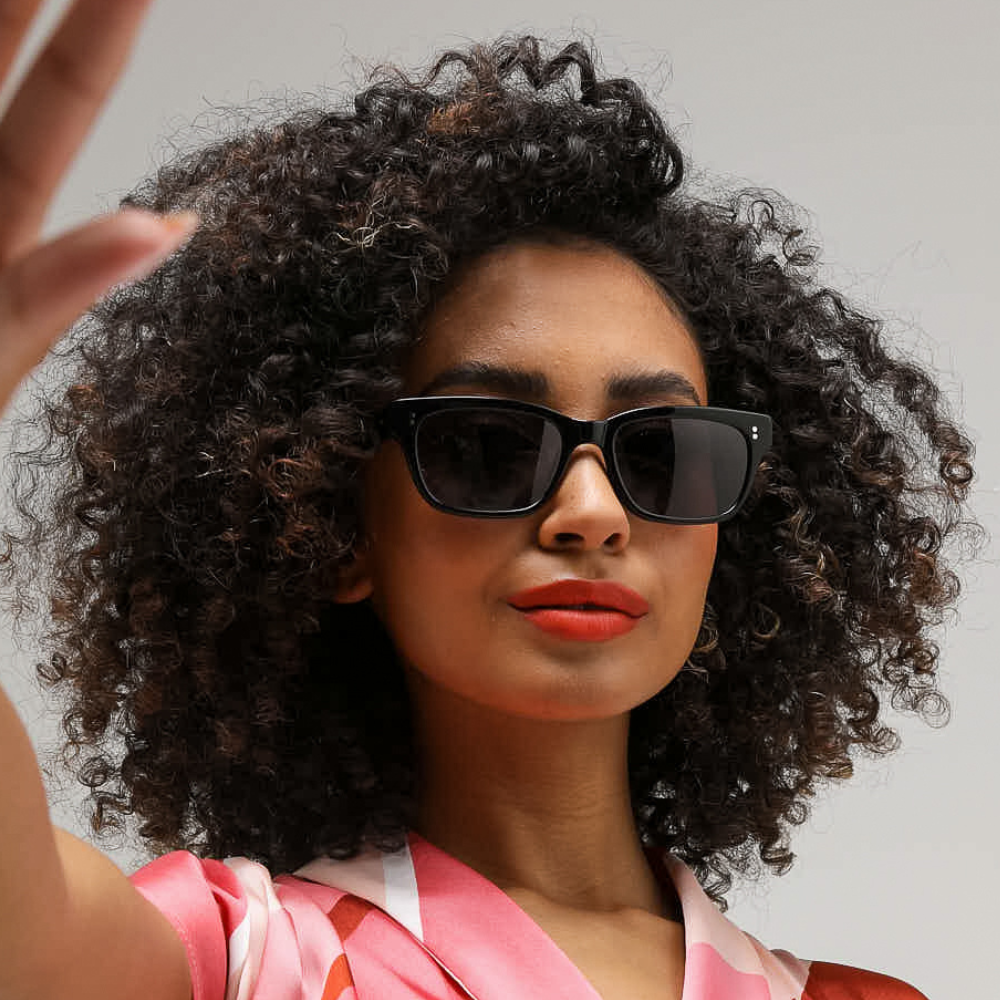 Chunky Rectangular Gloss Black Sunglasses Womens