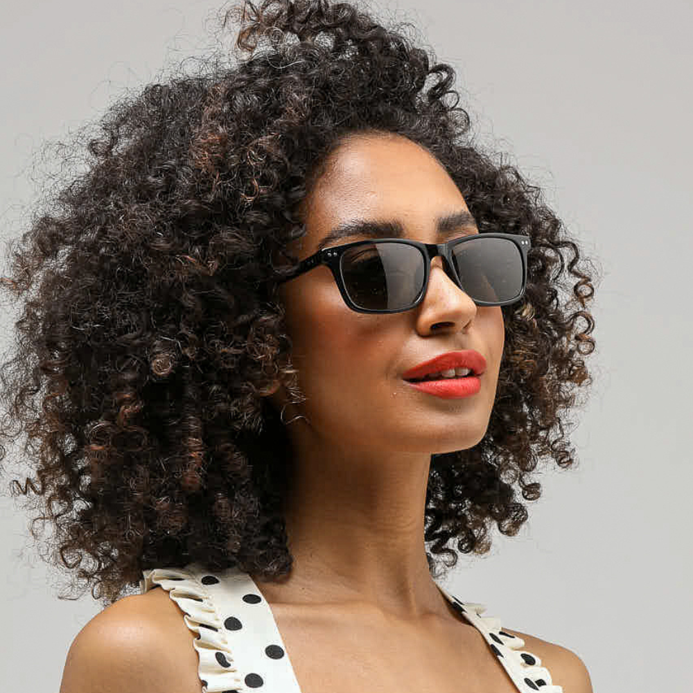 Slim Rectangular Gloss Black Sunglasses Womens